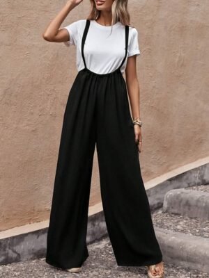 Stylish Regular Fit Solid Sleeveless Wide Leg Jumpsuit - Image 4