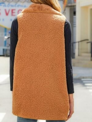 Stylish Regular Fit Solid Sleeveless Winter Coat - Image 3