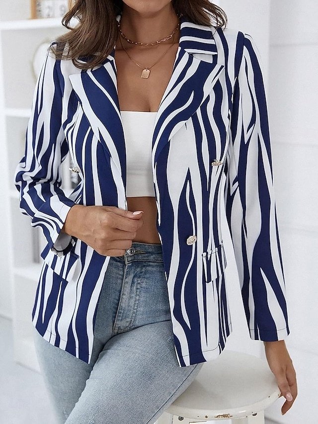 Stylish Regular Fit Stripe Long Sleeve Blazer - Image 1