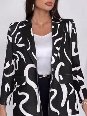 Stylish Regular Geometric Casual Long Sleeve Blazer - Image 4