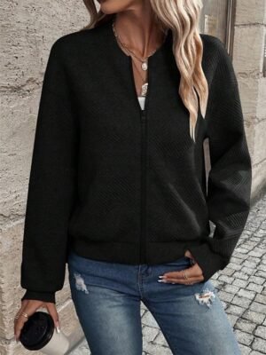 Stylish Regular Plain Full Zip Long Sleeve Jacket - Image 10