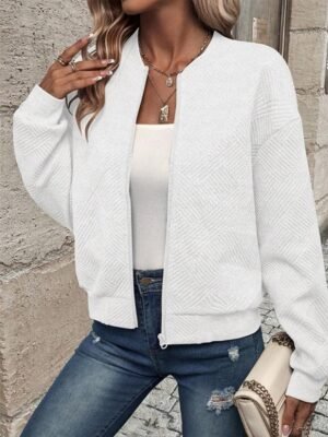 Stylish Regular Plain Full Zip Long Sleeve Jacket - Image 3