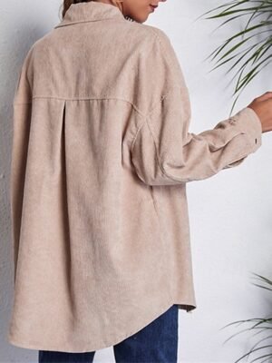 Stylish Regular Plain Shirt Collar Long Sleeve Tops - Image 6