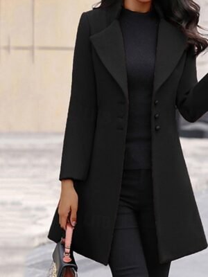 Stylish Regular Solid Fur Collar Long Sleeve Winter Coat - Image 2