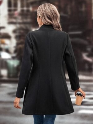 Stylish Regular Solid Fur Collar Long Sleeve Winter Coat - Image 3