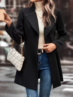 Stylish Regular Solid Fur Collar Long Sleeve Winter Coat - Image 4