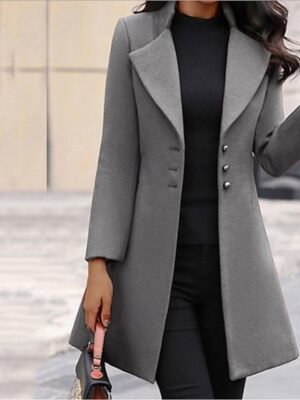 Stylish Regular Solid Fur Collar Long Sleeve Winter Coat - Image 5