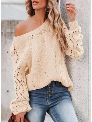Stylish Regular Solid One Shoulder Half Sleeve Knit Top - Image 2
