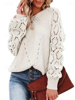 Stylish Regular Solid One Shoulder Half Sleeve Knit Top - Image 4