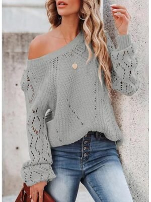 Stylish Regular Solid One Shoulder Half Sleeve Knit Top - Image 5