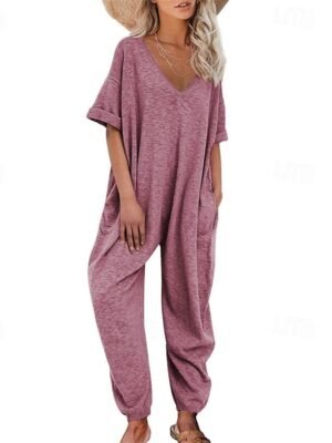 Stylish Regular Solid V Neck Half Sleeve Harem Jumpsuit - Image 10