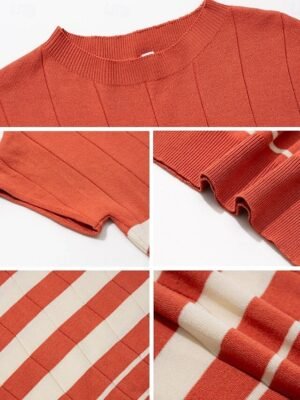 Stylish Regular Striped Crew Neck Short Sleeve Blouse - Image 23