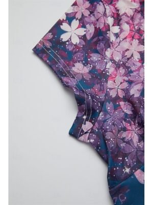 Stylish Ruched Floral V Neck Short Sleeve Midi Dress - Image 8