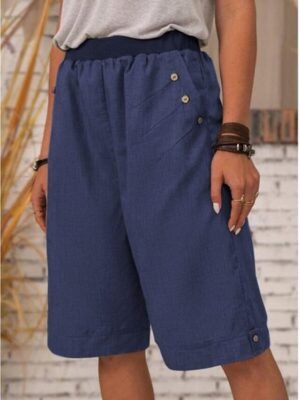 Summer Loose Plain Mid Waist Shorts - Image 5