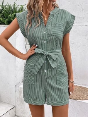 Summer Regular Fit Striped V Neck Sleeveless Romper - Image 10