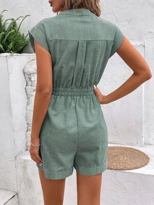 Summer Regular Fit Striped V Neck Sleeveless Romper - Image 11