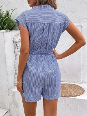 Summer Regular Fit Striped V Neck Sleeveless Romper - Image 2