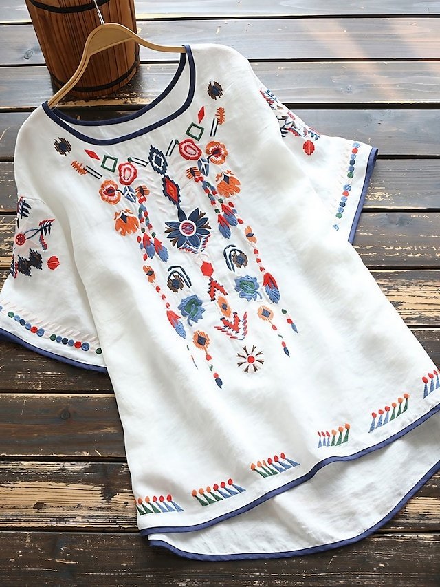 Tribal Basic Crew Neck Short Sleeve Shirt Blouse - Image 1