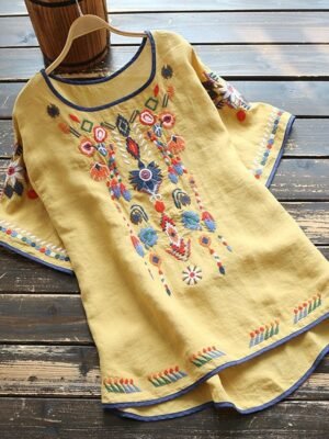 Tribal Basic Crew Neck Short Sleeve Shirt Blouse - Image 2