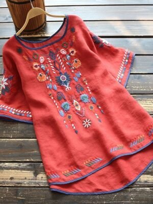 Tribal Basic Crew Neck Short Sleeve Shirt Blouse - Image 3