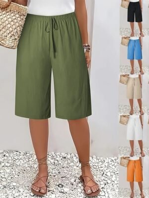 Vacation Basic Plain High Waist Knee Length Chinos - Image 1