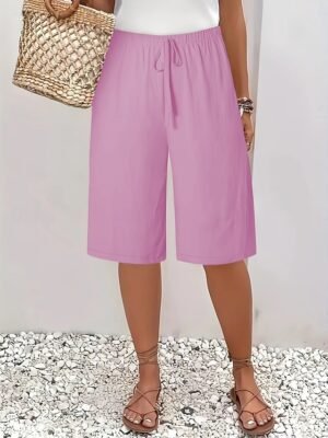 Vacation Basic Plain High Waist Knee Length Chinos - Image 14
