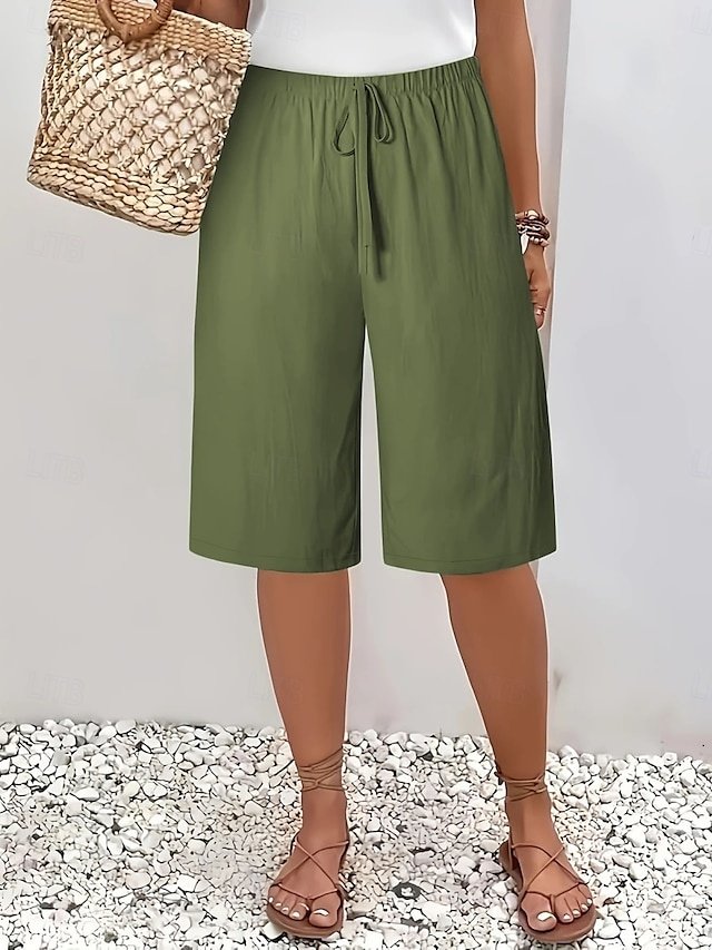 Vacation Basic Plain High Waist Knee Length Chinos - Image 2