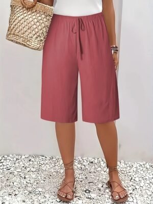 Vacation Basic Plain High Waist Knee Length Chinos - Image 29