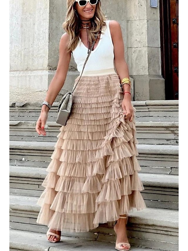 Vacation Casual Solid Trumpet Maxi Skirt - Image 1