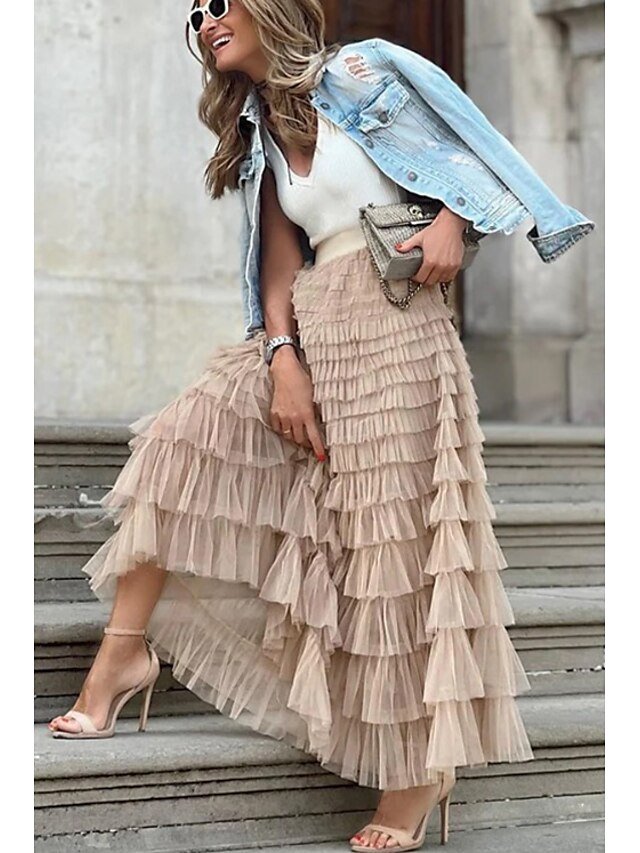 Vacation Casual Solid Trumpet Maxi Skirt - Image 2