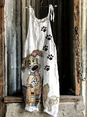 Vacation Loose Fit Animal V Neck Strap Full Length Overalls - Image 1