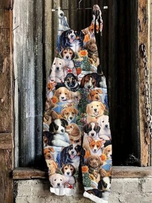 Vacation Loose Fit Animal V Neck Strap Full Length Overalls - Image 3