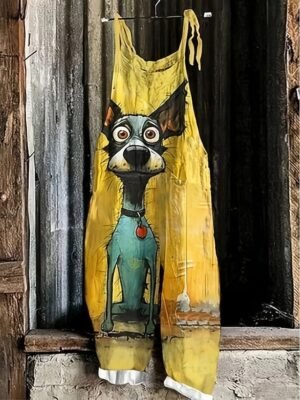 Vacation Loose Fit Animal V Neck Strap Full Length Overalls - Image 5