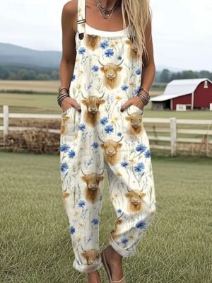 Vacation Loose Fit Floral Sleeveless Dungarees - Image 2