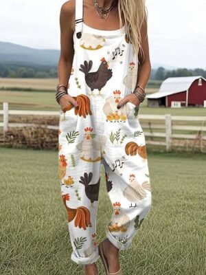 Vacation Loose Fit Floral Sleeveless Dungarees - Image 5