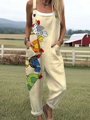 Vacation Loose Fit Floral Sleeveless Dungarees - Image 7