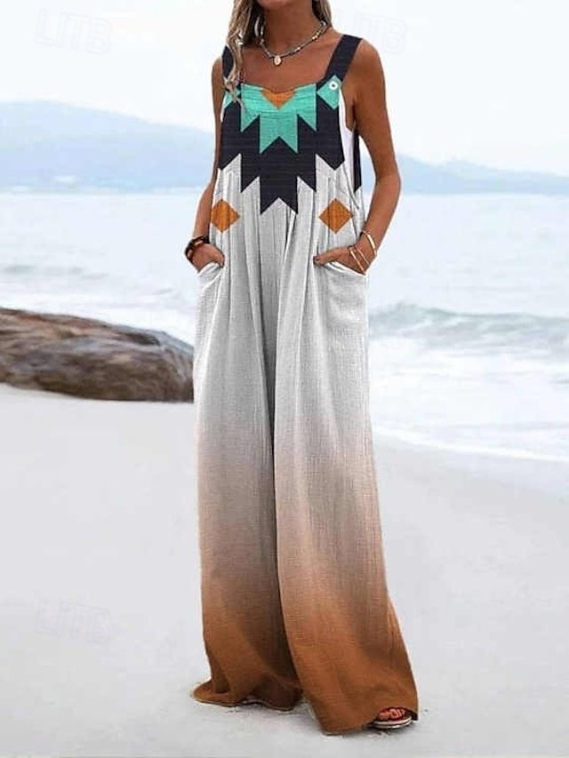 Vacation Loose Fit Floral Sleeveless Wide Leg Dungarees - Image 2