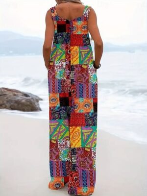 Vacation Loose Fit Floral Sleeveless Wide Leg Dungarees - Image 2