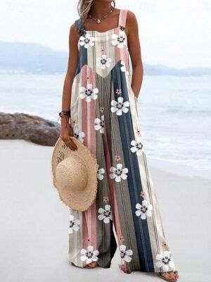Vacation Loose Fit Floral Sleeveless Wide Leg Set - Image 4