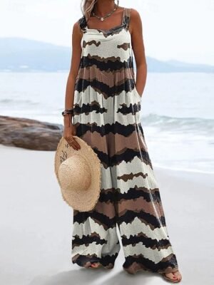 Vacation Loose Fit Floral Sleeveless Wide Leg Dungarees - Image 4