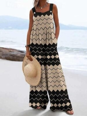 Vacation Loose Fit Floral Sleeveless Wide Leg Dungarees - Image 5