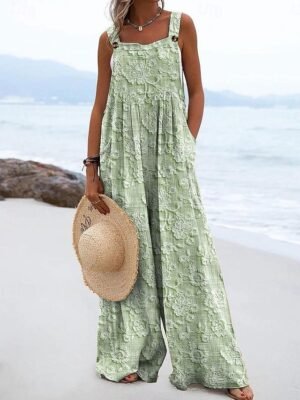 Vacation Loose Fit Floral Sleeveless Wide Leg Dungarees - Image 8
