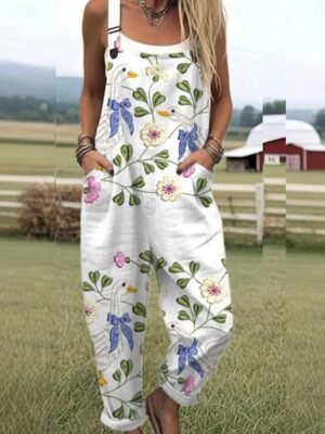 Vacation Loose Fit Graphic Sleeveless Button Short Romper - Image 12