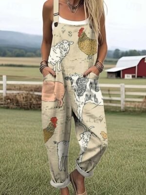 Vacation Loose Fit Graphic Sleeveless Button Short Romper - Image 3