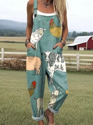 Vacation Loose Fit Graphic Sleeveless Button Short Romper - Image 4