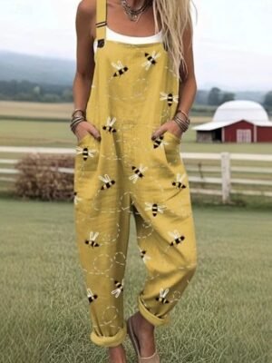 Vacation Loose Fit Graphic Sleeveless Button Short Romper - Image 5