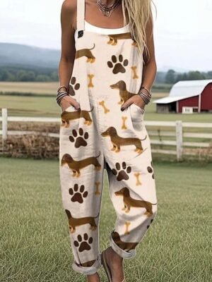 Vacation Loose Fit Graphic Sleeveless Dungarees - Image 2