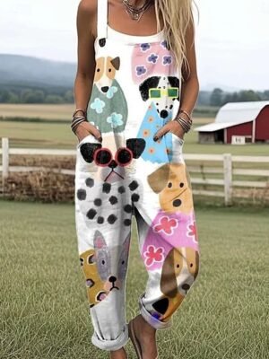 Vacation Loose Fit Graphic Sleeveless Dungarees - Image 3