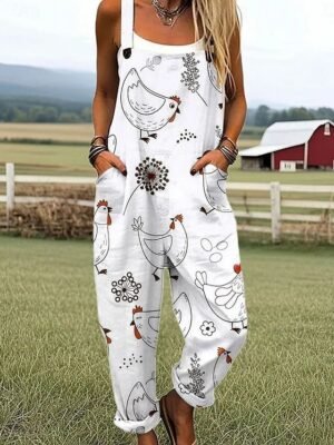 Vacation Loose Fit Graphic Sleeveless Dungarees - Image 4