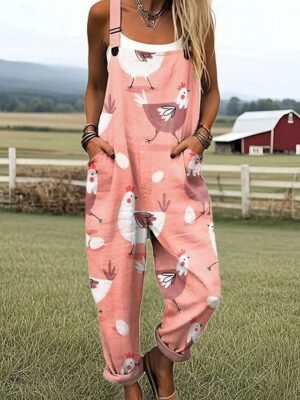 Vacation Loose Fit Graphic Sleeveless Long Dungarees - Image 3